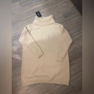 NWT PLT OVERSIZED TAN FUZZY TURTLE NECK DRESS SWEATER S